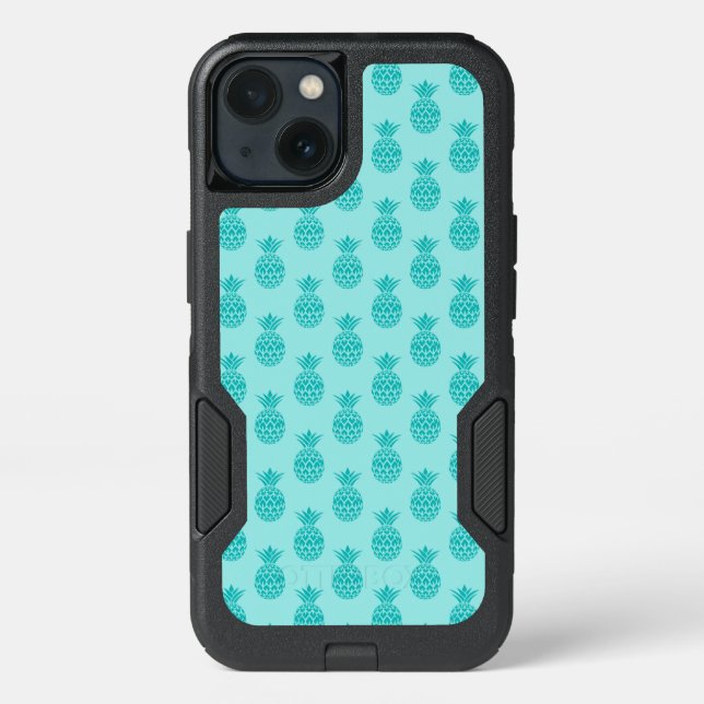 Aqua Sea Foam Blue Pineapple Pattern Otterbox iPhone Case (Back)