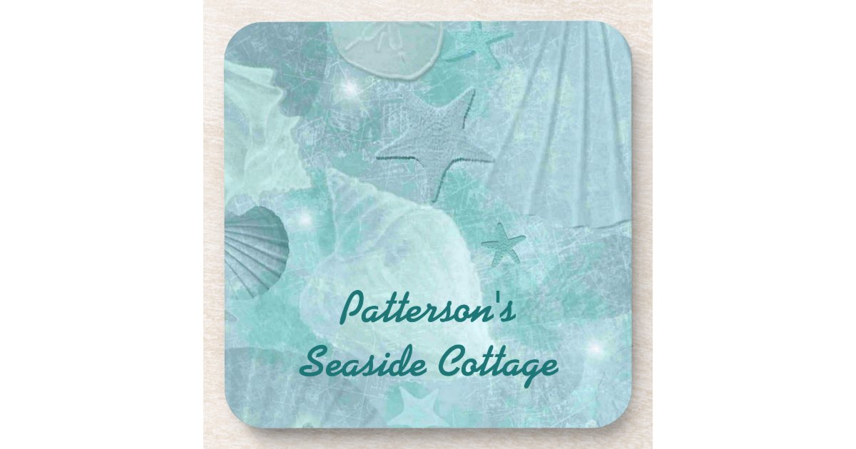 Aqua Sea Shell Custom Coasters | Zazzle