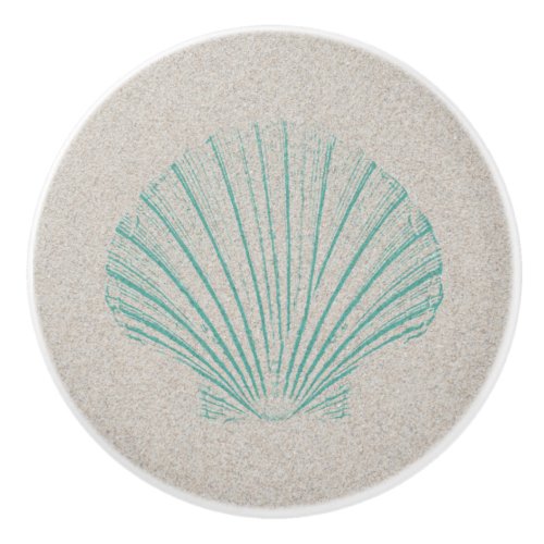 Aqua Sea Shell with Sand Texture Ceramic Knob