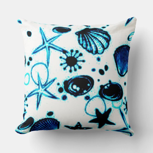 Aqua Sea Shells Throw Pillow (Front)