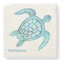Aqua Sea Turtle Personalized Stone Coaster Aqua Sea Turtle Personalized Stone Coaster