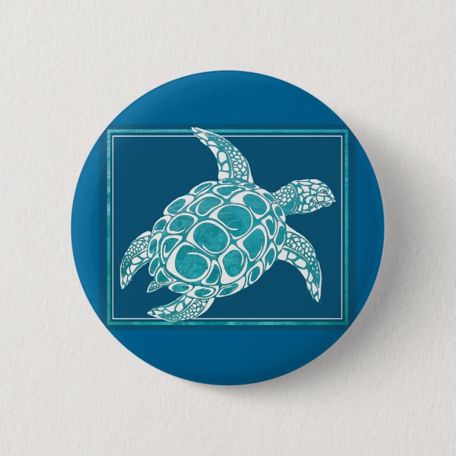 Aqua Sea Turtle Pinback Button (Front)