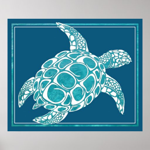 Aqua Sea Turtle Poster | Zazzle