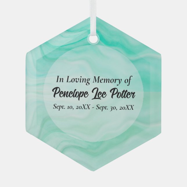 Aqua Sea Waves Memorial Keepsake Suncatcher  Glass Ornament (Front)