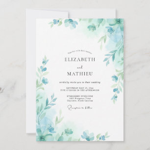Aqua Seafoam Leaf Wedding Invitation