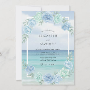 Aqua Seafoam Wreath Wedding Invitation