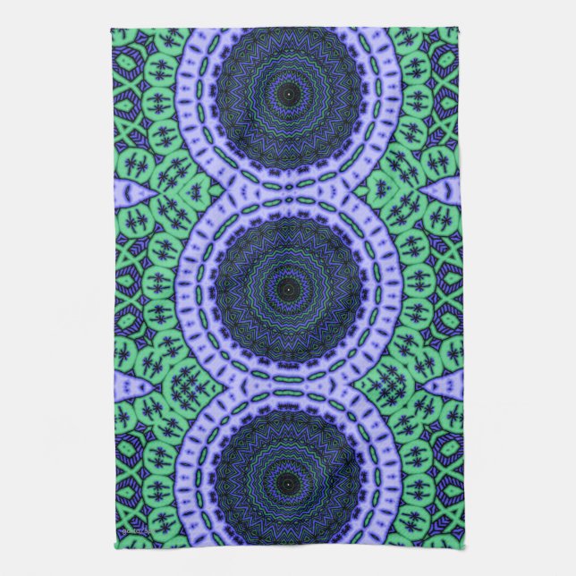 Aqua Seahorse Kaliedescope Pattern Kitchen Towel (Vertical)