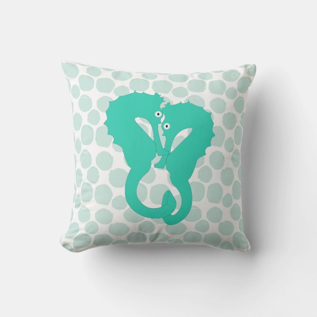 Aqua Seahorse Pair on Blue Dots Throw Pillow (Front)