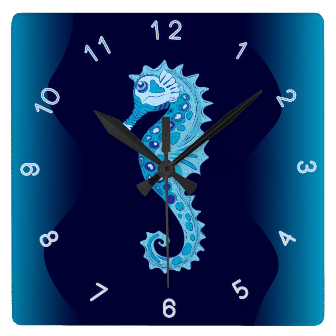 Aqua Seahorse Wall Clock Zazzle