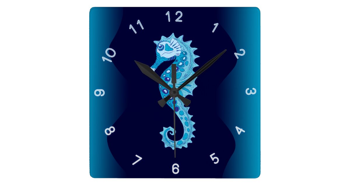 Aqua Seahorse Wall Clock Zazzle