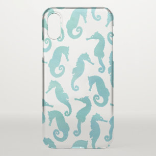 Aqua Seahorses Watercolor Pattern iPhone X Case