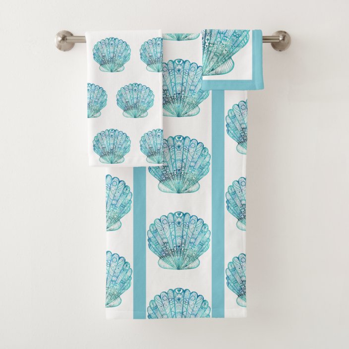 Aqua Seashell Bath Towel Set | Zazzle.com