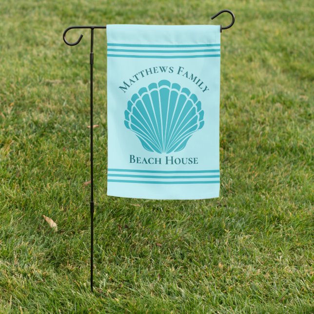 Aqua Seashell Island Home Cute Custom Beach House Garden Flag (In SItu)