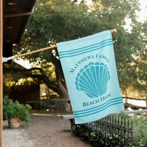 Aqua Seashell Island Home Monogram Custom Beach House Flag