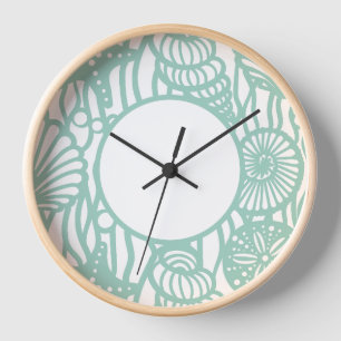 Aqua Seashell Pattern Clock