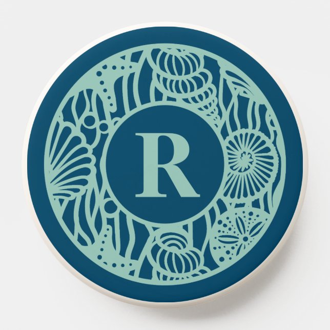 Aqua Seashell Pattern With Initial PopSocket (Popsocket)