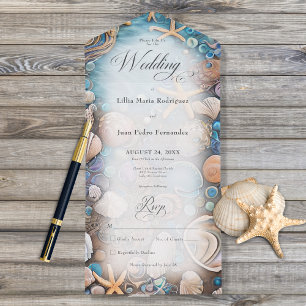 Aqua Seashell Rustic Beach No Dinner All In One Invitation