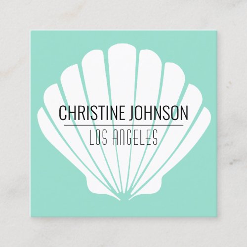 aqua seashell square business card