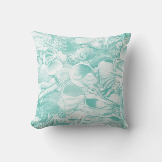 Aqua Seashells Throw Pillow (Front)