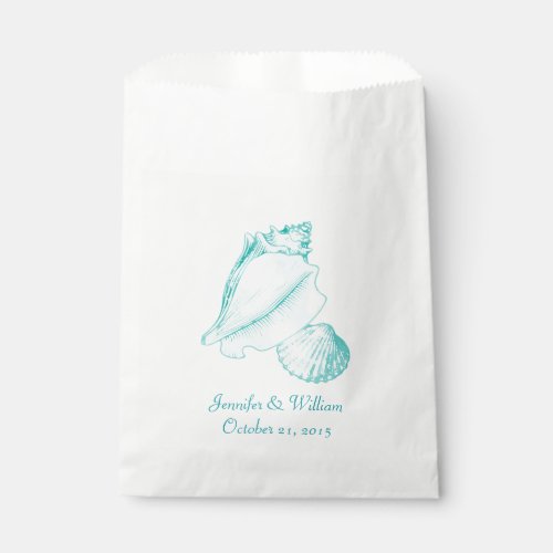 Aqua Seashells Wedding Favor Bag