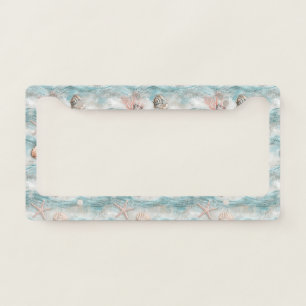 Aqua Seaside Coral Beach Pattern License Plate Frame