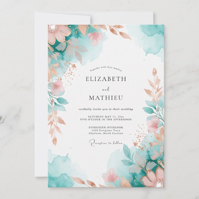 Aqua Serene Botanical Wedding Invitation (Front)