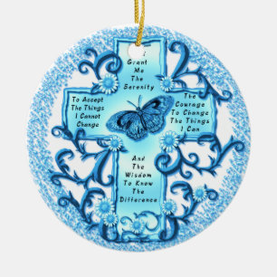 Aqua Serenity Cross ceramic round ornament