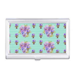 Aqua Shabby Pansy floral Business Card Case