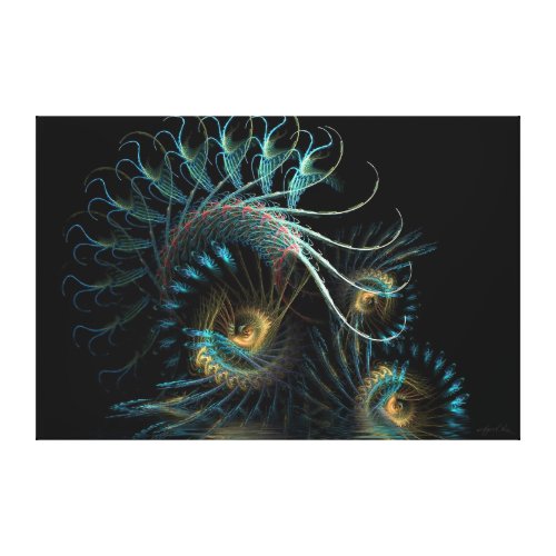 Aqua Shell Swirl Fractal Art Wrapped Canvas
