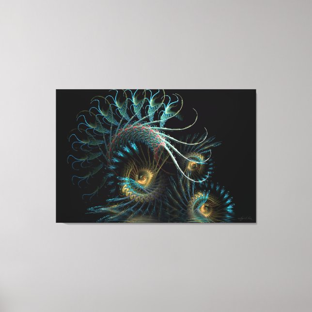 Aqua Shell Swirl Fractal Art Wrapped Canvas Print (Front)