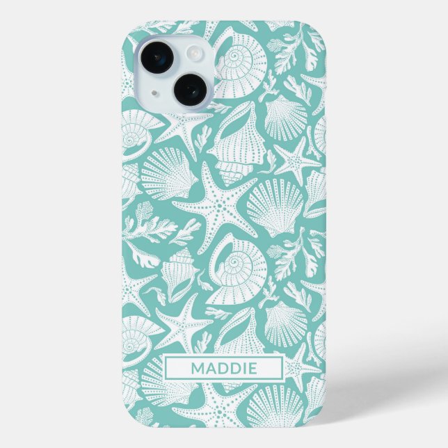 Aqua Shells Personalized Case-Mate iPhone Case (Back)