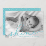 Aqua | Shine Script Hanukkah Photo Holiday Card<br><div class="desc">Share holiday greetings with these chic Hanukkah photo cards featuring your favorite full bleed horizontal or landscape oriented photo. "Shine" appears as a bright robin's egg blue text overlay in elegant hand lettered script typography. Personalize with your names and the year along the bottom. Cards reverse to matching aqua blue...</div>