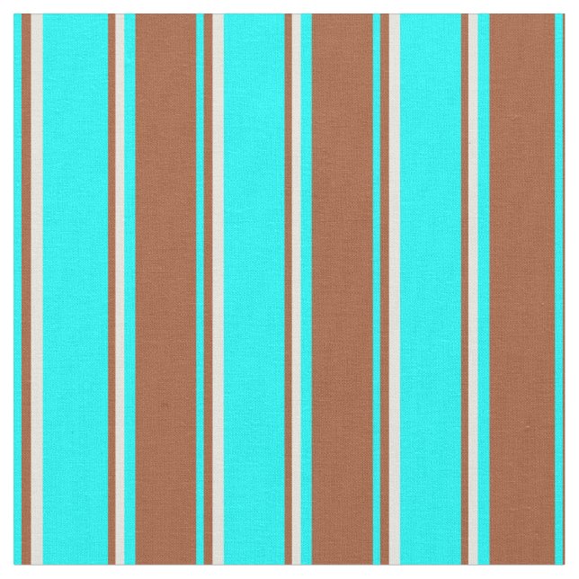 Aqua, Sienna, and Beige Lined Pattern Fabric (Close Up)
