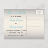 Aqua, Silver, and Black Floral Save the Date Announcement Postcard (Back)