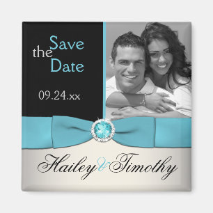 Aqua, Silver, and Black Save the Date Photo Magnet