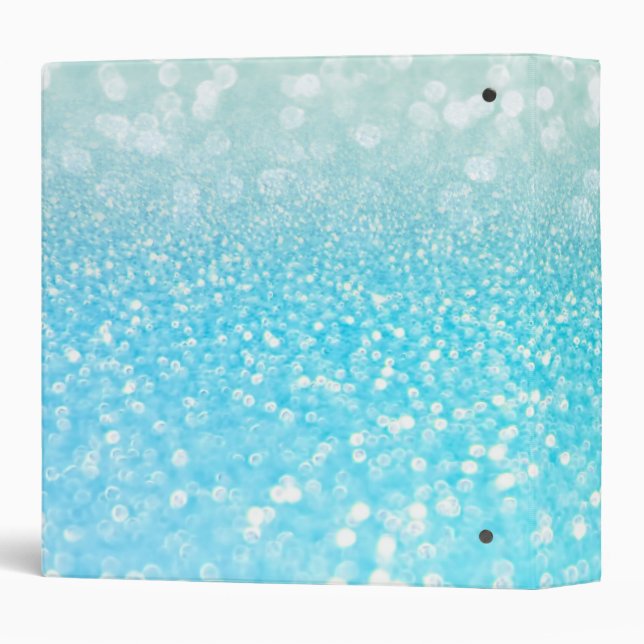 Aqua Silver Beach Blue Summer Glitter Gradient 3 Ring Binder (Back/Spine)