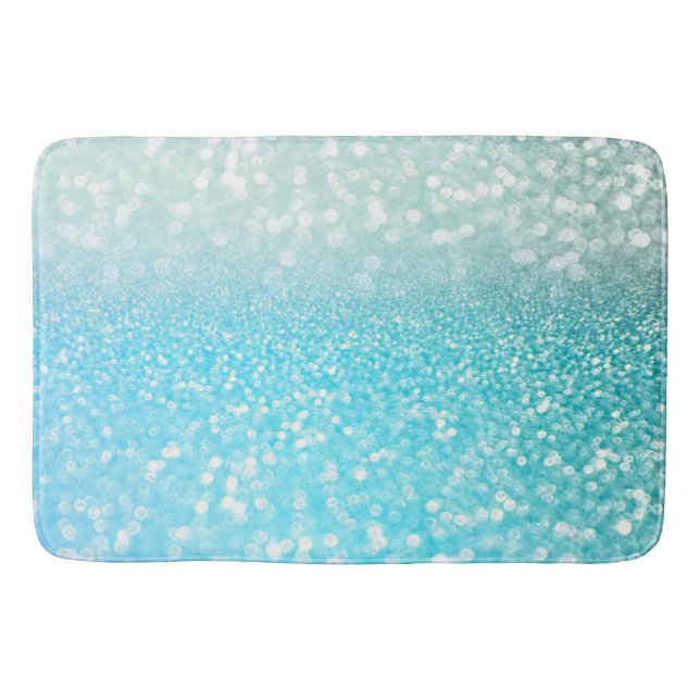 Aqua Silver Beach Blue Summer Glitter Gradient Bathroom Mat (Front)