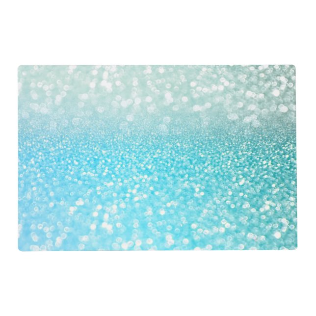 Aqua Silver Beach Blue Summer Glitter Gradient Placemat (Front)