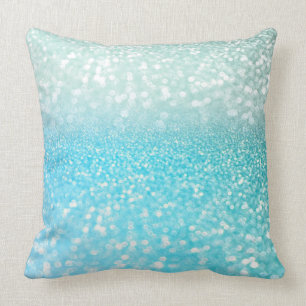 Aqua Silver Beach Blue Summer Glitter Gradient Throw Pillow