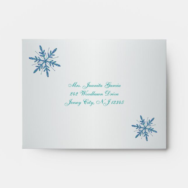 Aqua, Silver, Blue Snowflake A2 for RSVP Card Envelope (Front)