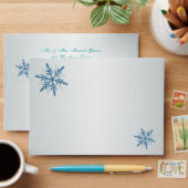 Aqua, Silver, Blue Snowflake A7 Return Address Envelope (Desk)