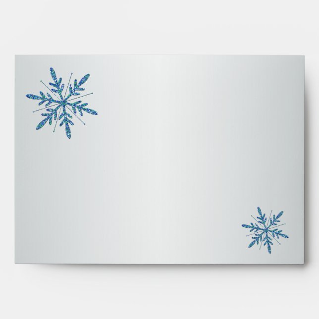 Aqua, Silver, Blue Snowflake A7 Return Address Envelope (Front)
