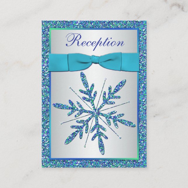 Aqua, Silver, Blue Snowflake Enclosure Card (Front)