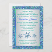 Aqua, Silver, Blue Snowflake Quinceanera Invite (Back)