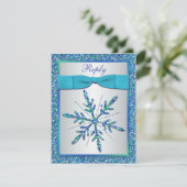 Aqua, Silver, Blue Snowflake RSVP Card (Standing Front)