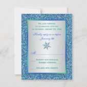 Aqua, Silver, Blue Snowflake RSVP Card (Back)