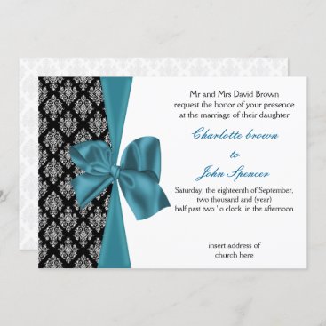 aqua silver damask  wedding Invitation cards