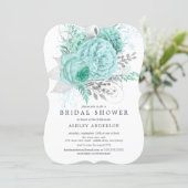 Aqua & Silver Floral Bridal Shower Invitation (Standing Front)
