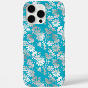 Aqua Silver Floral iPhone 16 Pro Max Case