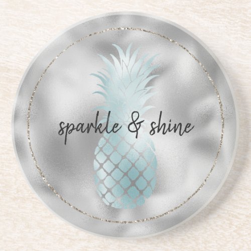 Aqua Silver Glam Glitz Pineapple Coaster